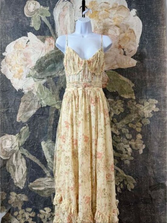 New Anthropologie V. Chapman Carmen Corset Front-Slit Ruffled Gown Size 10 - Picture 6 of 12